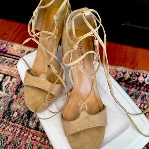 Tan CHRISTIAN SIRIANO spiked heals with ankle wrapped laces *Worn Only Once*